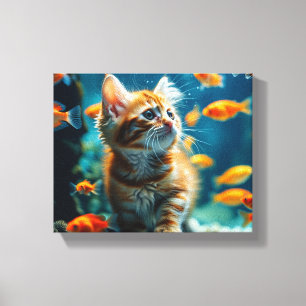 Gato na arte da canvas de aquário