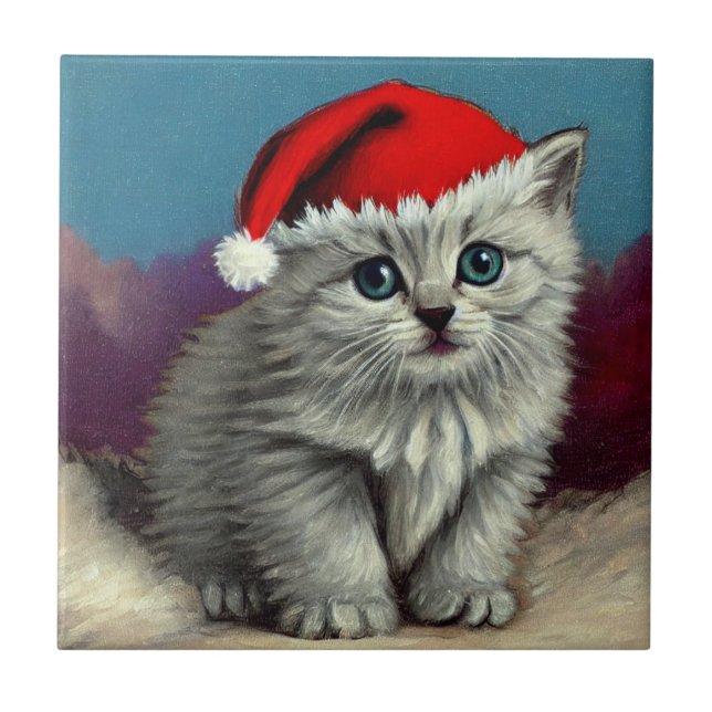 Gato natal vintage em Santa Hat (Frente)