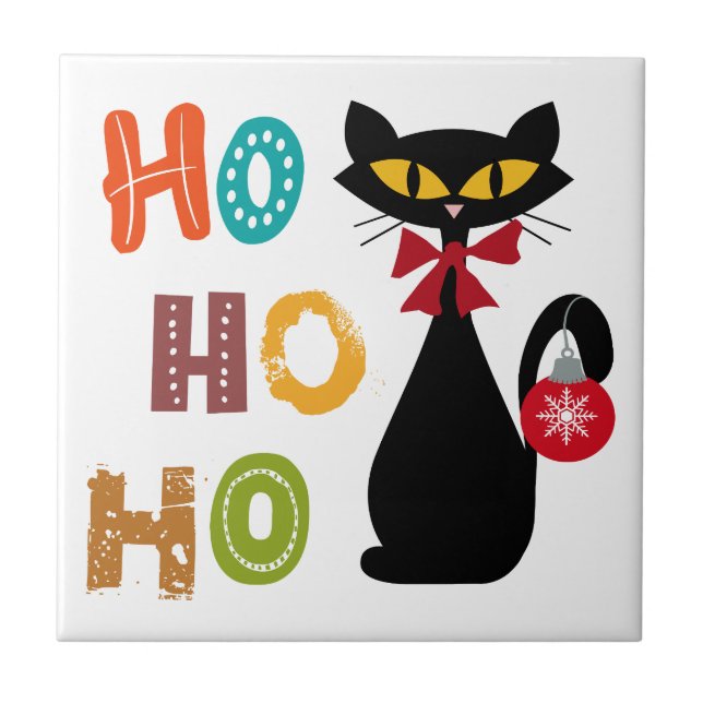 Gato negro com design de texto Ho Ho Ho (Frente)