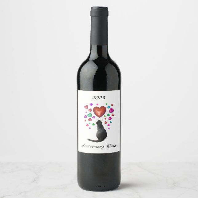 Gato Negro com Rótulos de Vinho do Coração (Frente)