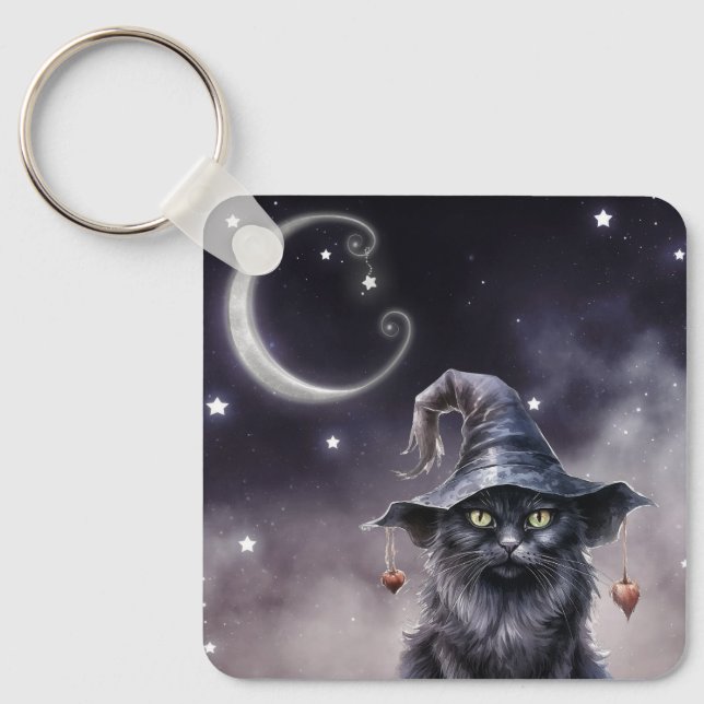 Gato Negro de Halloween Vestindo um Chaveiro de Ch (Frente)