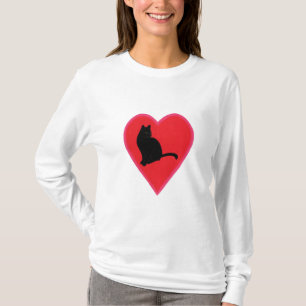 Gato Negro em camisetas de Coração Vermelho e Ro