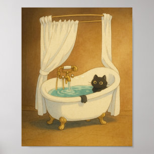 Gato Negro em Impressão de Arte com Banheira