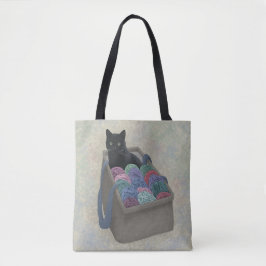Gato negro em saco de fio Tote Bag
