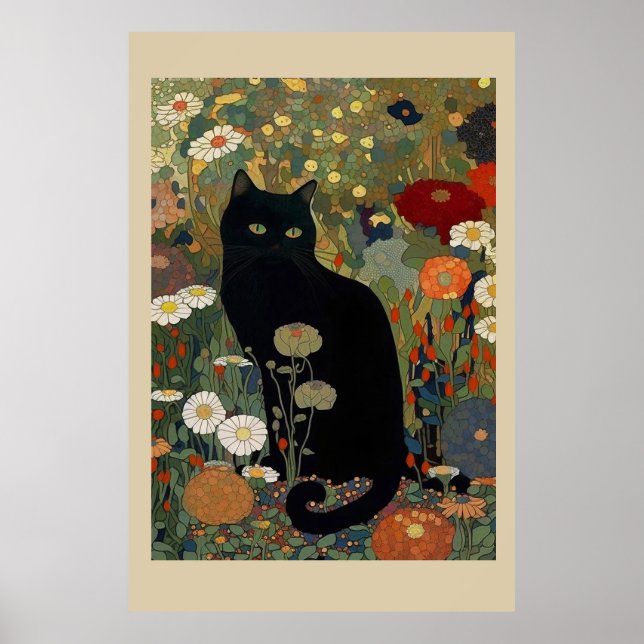 Gato Negro Em Um Poster De Jardim (Frente)