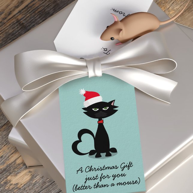 Gato Negro em uma etiqueta de presente de Natal do (Merry Christmas from my black cat to yours)