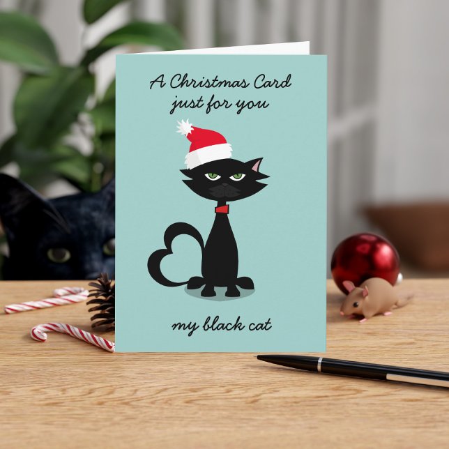 Gato Negro engraçado no cartão de Natal do Papai N (If you send a Christmas card to your cat, can we be friends? I send one every year. Add your message)