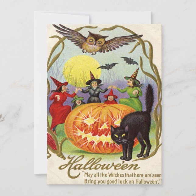 Gato Negro Jack O Lanterna Pumpkin Bruxa Cheia (Frente)