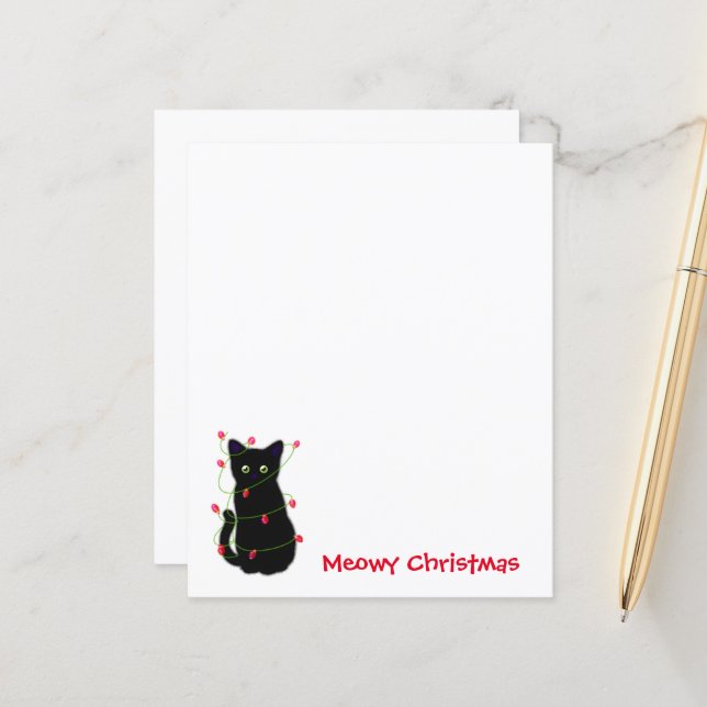 Gato negro | Meowy Christmas | Luzes cintilantes (Frente/Verso In Situ)