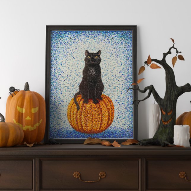 Gato Negro na Poster do Dia das Bruxas de Pumpkin (Criador carregado)