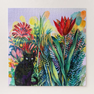 Gato negro na Quebra-cabeça do jardim