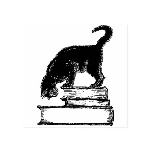 Gato Negro no Livro Carimbo de Borracha (Impressão)