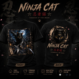 Gato Ninja 3D Japonês Design de Camiseta
