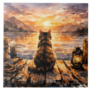 Gato no Cais ao Pôr do Sol