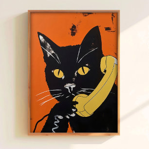 Gato no Cartaz Retro do Telefone Impressão Diverti