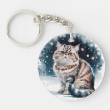 Gato no Chaveiro de acrílico redondo Snow 2