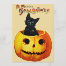 Gato no Convite para Festa de Halloween de Pumpkin