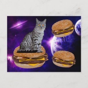 GATO NO ESPAÇO COM CARTÃO POSTAL CHEESEBURGERS