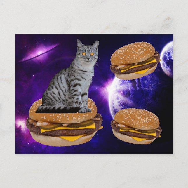 GATO NO ESPAÇO COM CARTÃO POSTAL CHEESEBURGERS (Frente)