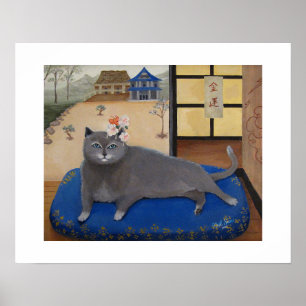 Gato no Japão Impressão de Arte Pintura
