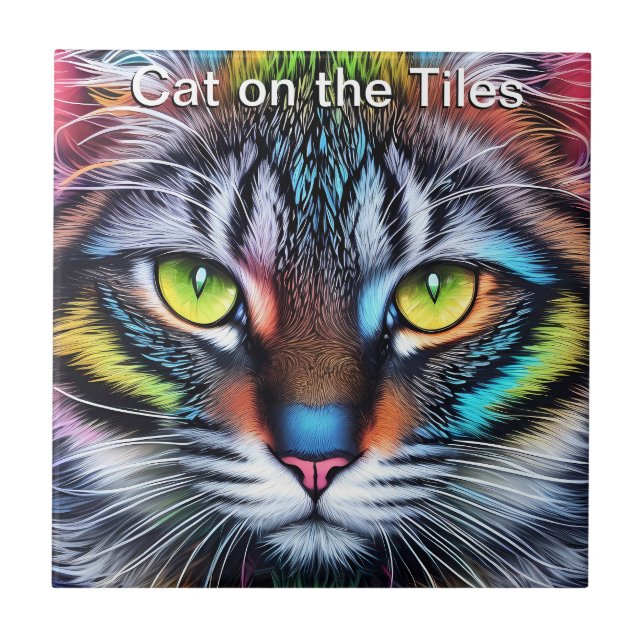 Gato nos Azulejos Retrato de Azulejo cerâmico (Frente)