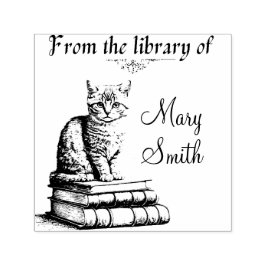 Gato nos Livros Carimbo de Borracha Personalizado