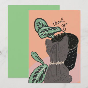Gato Observando Plantas Obrigado Cartão-Postal