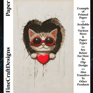 Gato Óculos Vermelhos, Coração Vermelho AQ2 Papel 