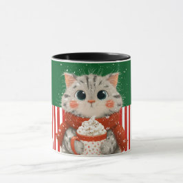 Gato Papai Noel com Caneca de Cacau