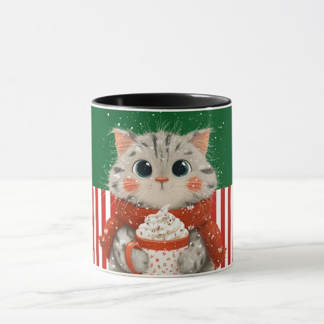 Gato Papai Noel com Caneca de Cacau (Centro)