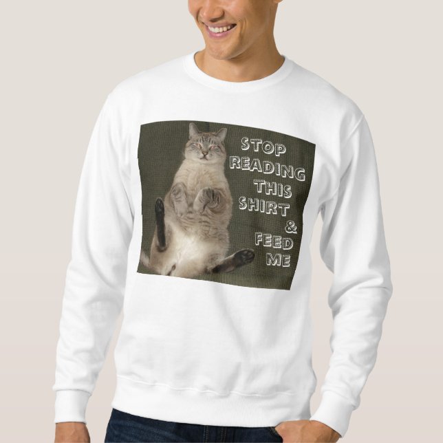 Gato "PARAR DE LER CAMISA E ME ALIMENTAR" Sente-se (Frente)