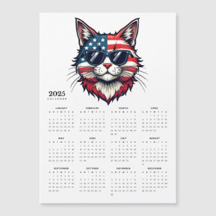 Gato Patriótico Vermelho Branco Azul 2025 Calendár