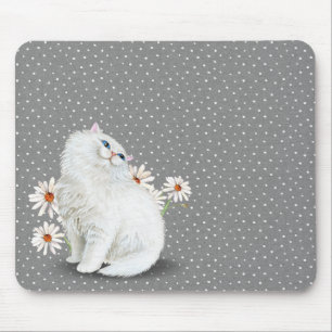 gato persa branco no pino padrão do mouse Pad