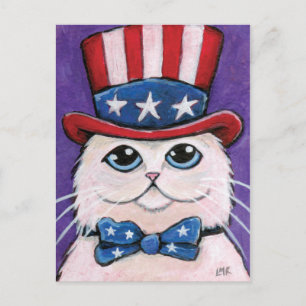 Gato Persa Branco Patriótico Cartão postal do di
