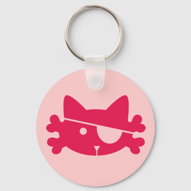 Gato Pirata Rosa - Porta-chaves (Frente)