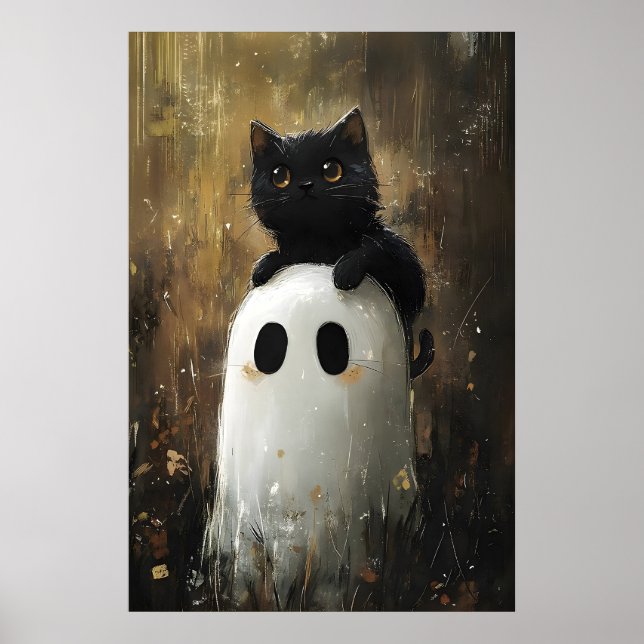 Gato Preto Abraça Impressão de Fantasma Fofo, Hall (Frente)