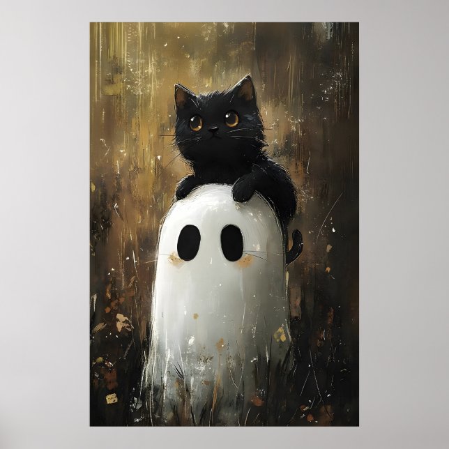 Gato preto abraça impressão de fantasma fofo, Hall (Frente)