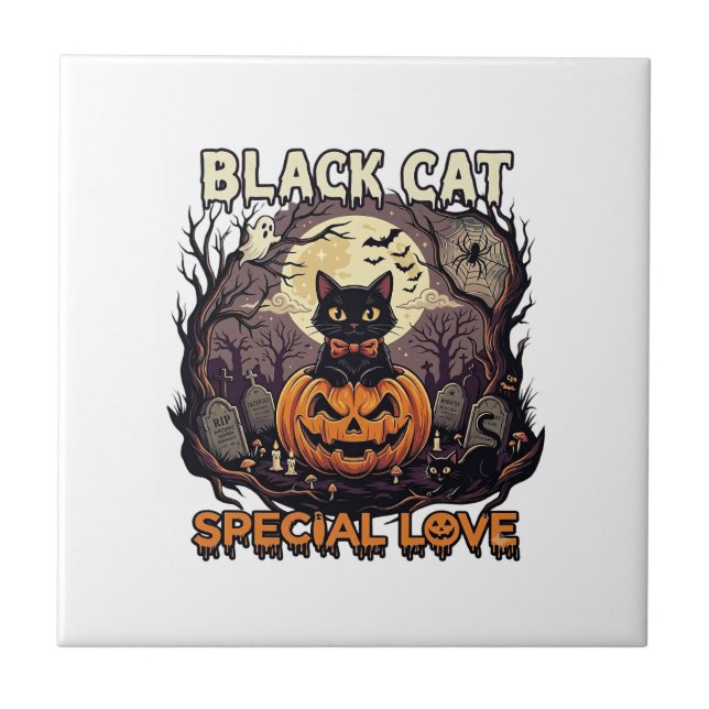 Gato Preto Amor Especial Halloween Abóbora Lua Che (Frente)