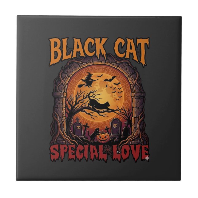Gato Preto Amor Especial Halloween Lua Bruxa Abóbo (Frente)