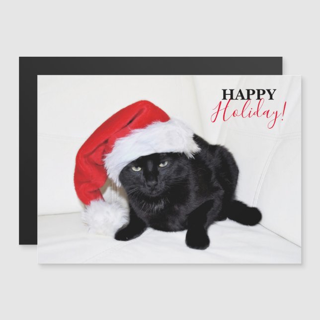 Gato preto bonito com chapéu de Papai Noel (Frente/Verso)