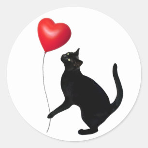 Gato Preto com Adesivos Balões Vermelhos