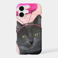 Gato Preto Com Auréola de Anjo Rosa