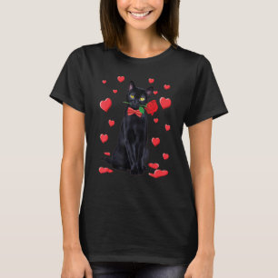 Gato Preto Com Camisa de São Valentim Rosa Gato de