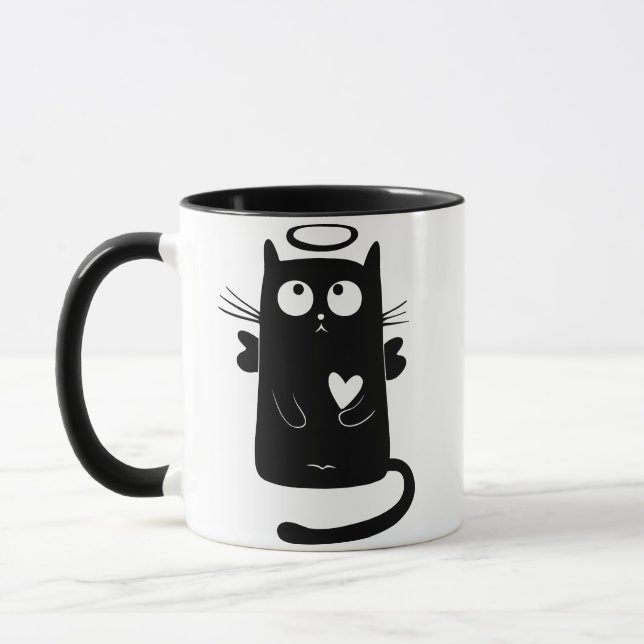 Gato preto com caneca do halo (Esquerda)