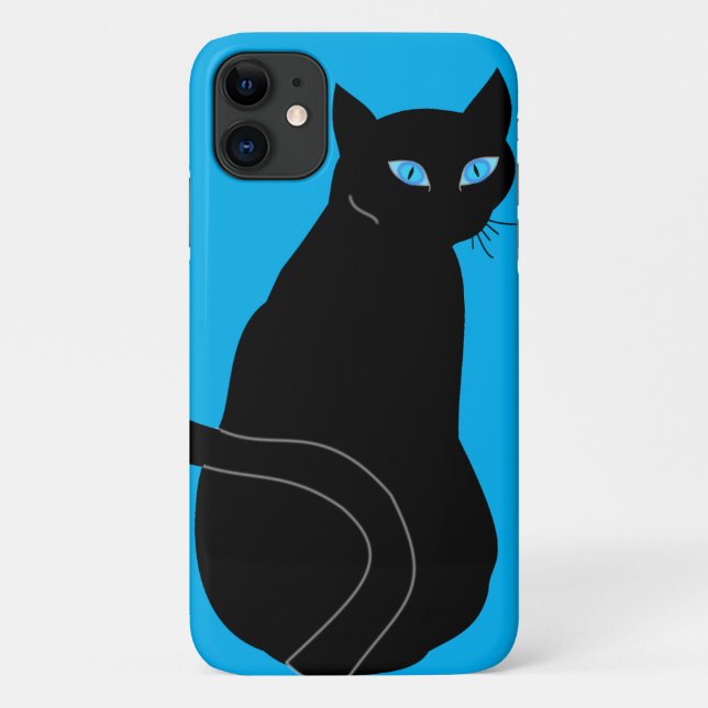 Gato Preto com capas de iphone Azul (Verso)