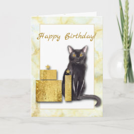 Gato Preto com Cartão de Aniversário do Gato
