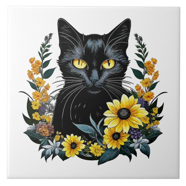gato preto com flores (Frente)