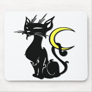 Gato preto com lua Mousepad
