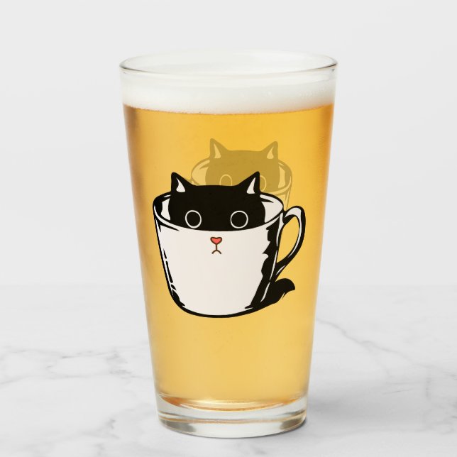 Gato preto com nariz vermelho escondido em um copo (Frente (Preenchido))