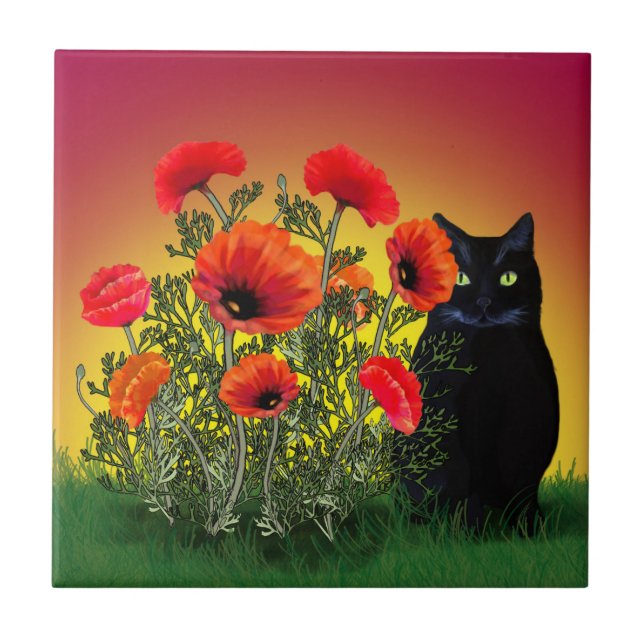 Gato Preto com Poppies (Frente)